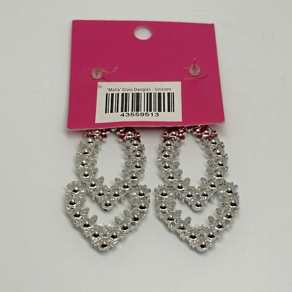 Sassy Jones Malia Glass Dangle Unicorn Rhinestone Silver Tone Hook Drop Earrings - Picture 2 of 6